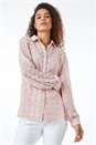 Light Pink Textured Spot Button Up Blouse, Image 4 of 5