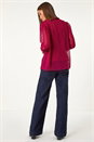 Wine Dobby Lace Front Pleated Blouse, Image 3 of 5