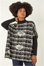 Black Plaid Rose Detail Knit Jumper, Image 2 of 5