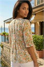 Green Leaf Print Textured Stretch Top, Image 3 of 4