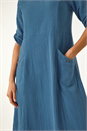 Blue Textured A-line Midi Dress, Image 5 of 5