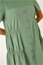 Sage Gathered Cotton Stretch Smock Dress, Image 5 of 5