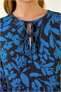 Blue Floral Print Tie Front Smock Dress, Image 5 of 5