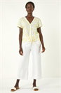Yellow Cotton Broidery Tie Front Blouse, Image 3 of 5