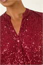 Bordeaux Sequin V-Neck Stretch Blouse, Image 5 of 5