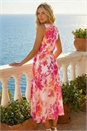 PINK Floral Pleated Neck Midi Dress, Image 3 of 4