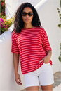 Red Stripe Print Snit Jersey Top, Image 1 of 4