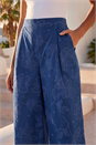 Royal Blue Textured Floral Cropped Wide Leg Trouser, Image 4 of 4