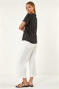 Black Textured Collar V-Neck Top, Image 3 of 5