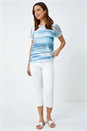 Blue Stripe Print Mesh Overlay Top , Image 4 of 5