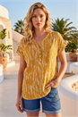 Yellow Abstract Print Buttoned Top, Image 1 of 4
