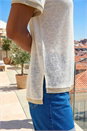 Cream  Metallic Trim V-Neck T-Shirt, Image 4 of 4