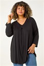 Black Curve V-Neck Pleat Tunic Top, Image 4 of 5