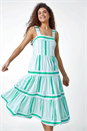 Mint Cotton Stripe Print Tiered Maxi Dress, Image 1 of 5