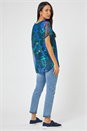 Navy Tropical Print Mesh Overlay Tunic Top, Image 2 of 4
