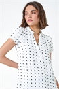 Ivory Textured Spot Print V-Neck Ruffle Detail Top, Image 1 of 5