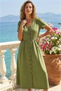 KHAKI Twill Button Down Midi Dress, Image 2 of 4