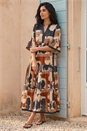 Tan Geometric Boho Maxi Dress, Image 2 of 4
