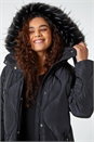 Black Quilted Faux Fur Hooded Coat, Image 4 of 5