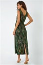 Green Metallic Animal Print Ruched Maxi Dress, Image 3 of 5