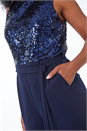 Navy  Petite Stretch Sequin Jumpsuit, Image 5 of 5