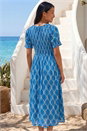 Blue Petite Print Button Front Midi Dress, Image 3 of 4