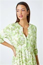 Khaki Camo Leaf  V-Neck Pintuck Stretch Top, Image 4 of 5