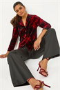 Red Floral Print Velvet Blouse, Image 1 of 5