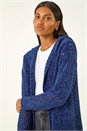 Midnight Blue Soft Chenille Hooded Cardigan, Image 4 of 5