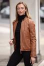 Tan Ashwood Leather Tan Real Leather Mandarin Collar Jacket, Image 1 of 5