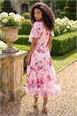 Light Pink Petite Floral Cape Chiffon Midi Dress, Image 3 of 4