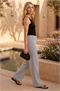 Black Stripe Wide Leg Stretch Trousers, Image 1 of 4