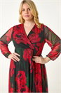Red Curve Floral Print Wrap Stretch Midi Dress, Image 4 of 7