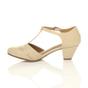 Natural Mid Heel Comfort T-Bar Brogue Heels, Image 3 of 6
