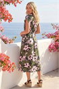 Khaki Floral Print Belted Midi Dress, Image 2 of 4