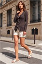 Charcoal Frill Trim Ribbed Knit Top, Image 2 of 4