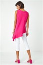 Cerise Satin Contrast Asymmetric Chiffon Tunic Top, Image 3 of 5