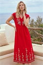 Red Embroidered V-Neck Midi Dress, Image 2 of 4