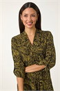 Olive Paisley Print Pleat V-Neck Stretch Top, Image 1 of 5