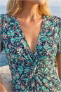 Navy  Floral Front Twist Stretch Midi Dress, Image 4 of 4