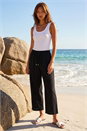 Black Cropped Linen Blend Trouser, Image 2 of 4