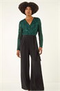 Green Sequin Lace V-Neck Stretch Jumpsuit, Image 1 of 5