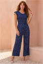 Navy Polka Dot Shirred Pocket Jumpsuit, Image 1 of 4