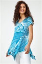 Teal Textured Linear Print Hanky Hem Tunic Top, Image 1 of 5