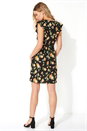 Black Orange Print Frill Sleeve Shift Dress, Image 3 of 5