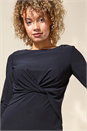 Black Twist Front 3/4 Sleeve Shift Dress, Image 4 of 4