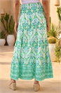 Green Paisley Print Tiered Maxi Skirt , Image 3 of 4