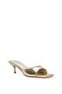 Gold XY LONDON Gold 'Jane' Square Toe Kitten Heel Slip On Heeled Sandal Mules, Image 2 of 6