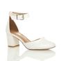 White AJVANI White Mid Block Heel Ankle Strap 2 Part Heels, Image 1 of 6