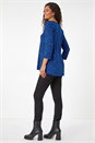 Royal Blue Abstract Print Pleat Front Tunic Top, Image 3 of 5